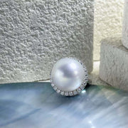 Natural South Sea White Pearl Diamond Ring “Phoenix”14.7mm d0.53ct,18K